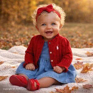 Baby Girl's Red Cardigan Ralph Lauren Cable Knit Ruffled Collar 6 Months NWOT